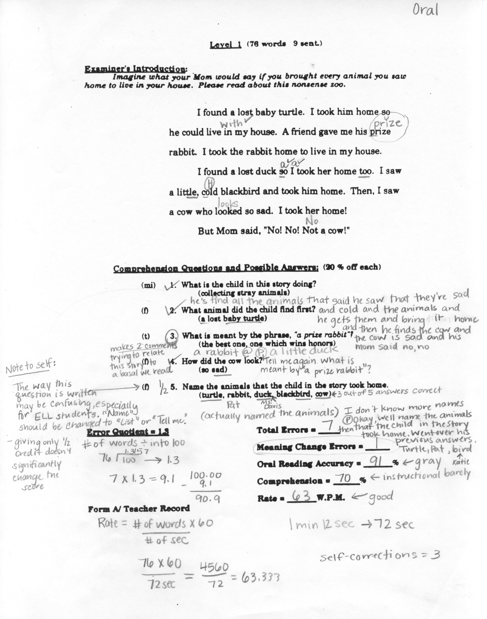 Below Is An Example Of An Oral Reading Passage